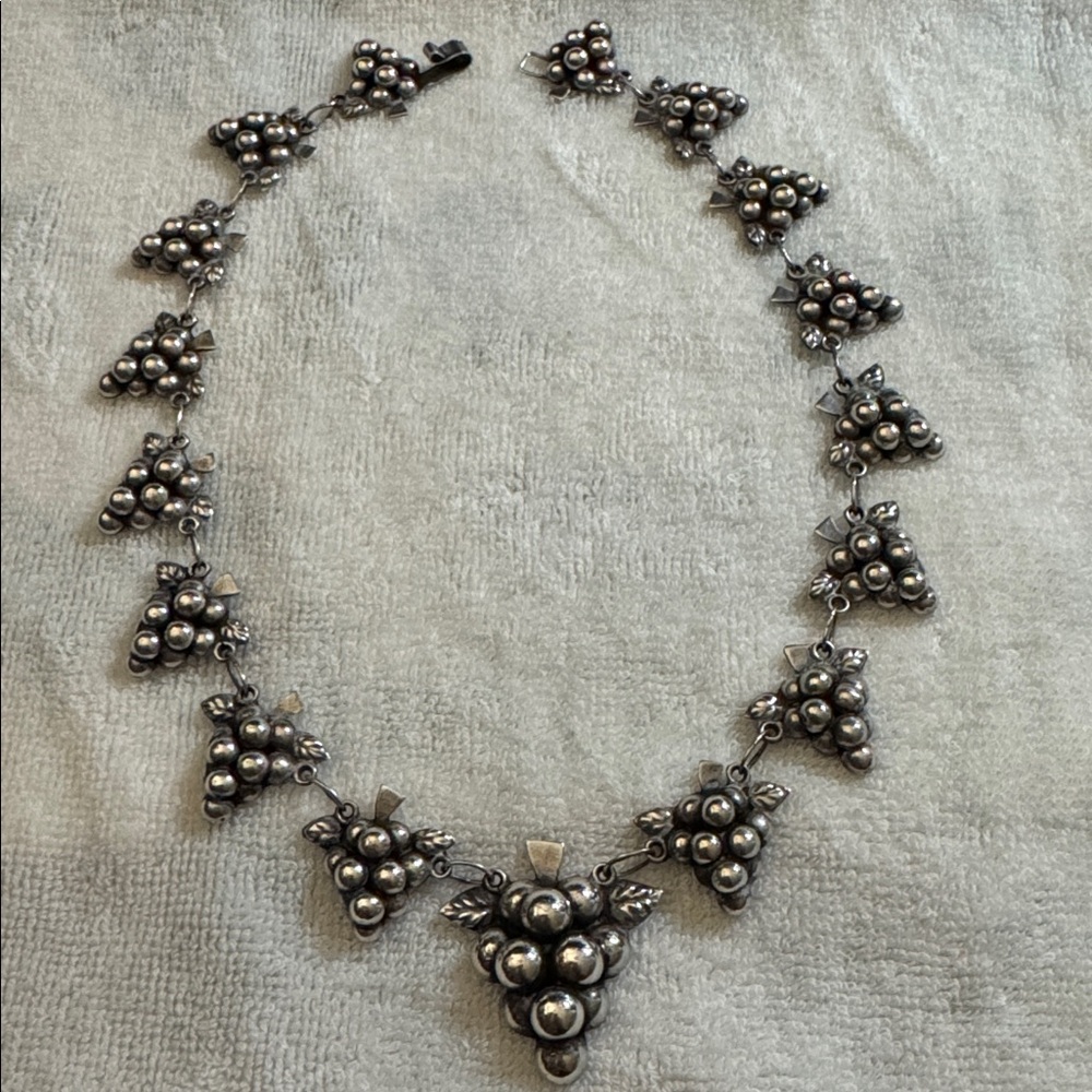 Elegant Silver Grape Cluster Necklace